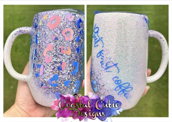 Blue and silver glitter coffee mug