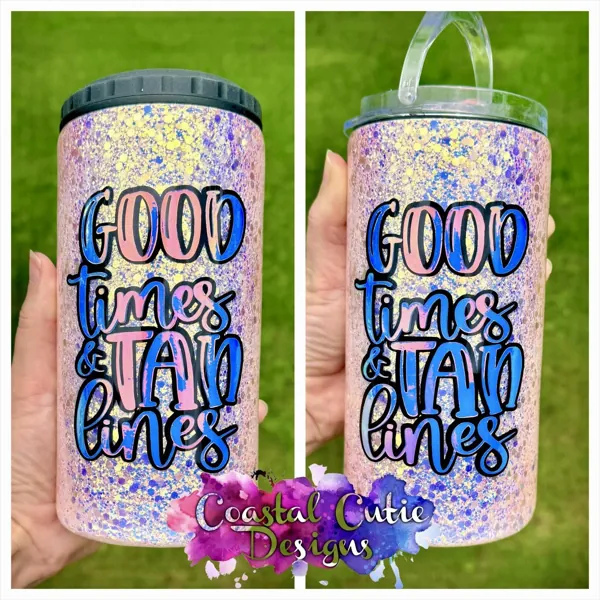 “Good times & tan lines” 4-in-1 in blue glitter