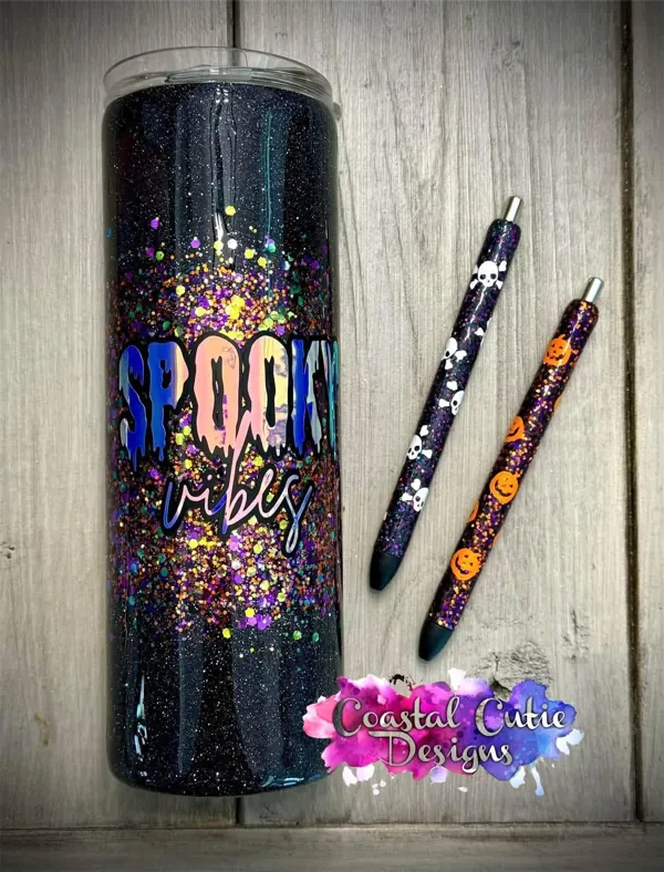 Spooky-season skinny with matching glitter pens